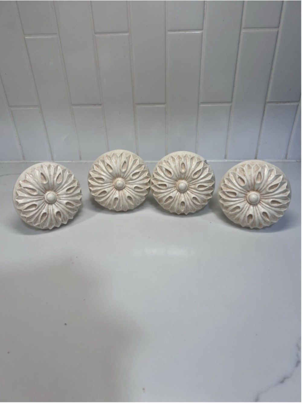 Vintage Four Large Carved Floral Curtain Tie-backs or Drapery Hold-backs